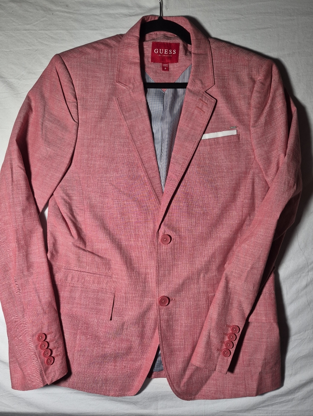 Guess Men’s Coral-Pink Cotton Blazer Medium
